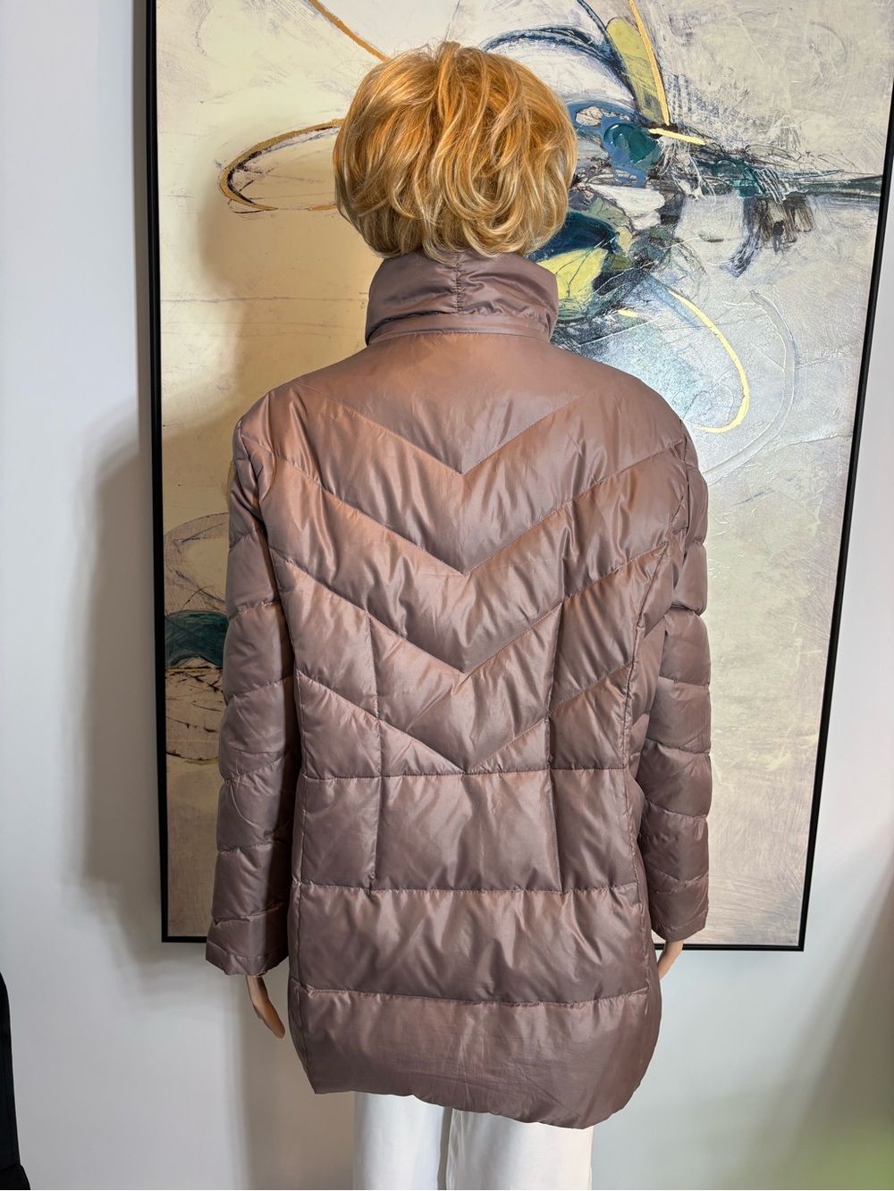 Long Quilted Puffer Coat in Light Taupe - Womens - Picture 7 of 15
